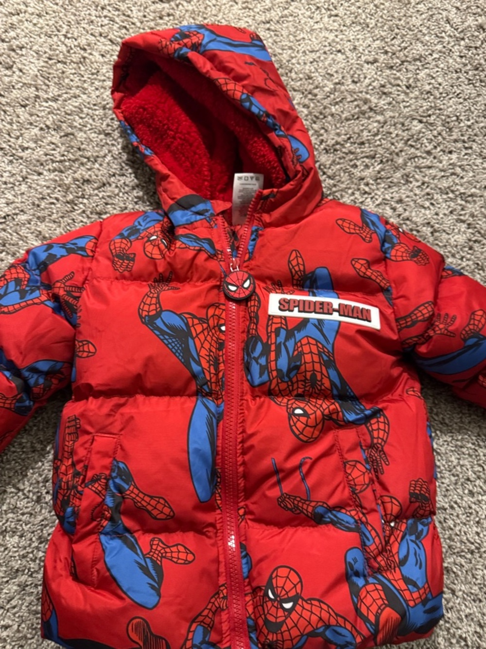 Marvel Spider-Man Red and Blue Hooded Puffer Coat